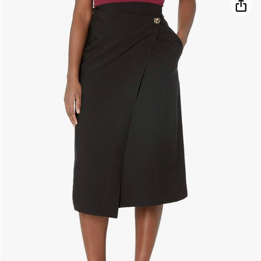 Vince Women's Size 14 Black Wrap  
Midi Skirt, Zip, with gold button NEW